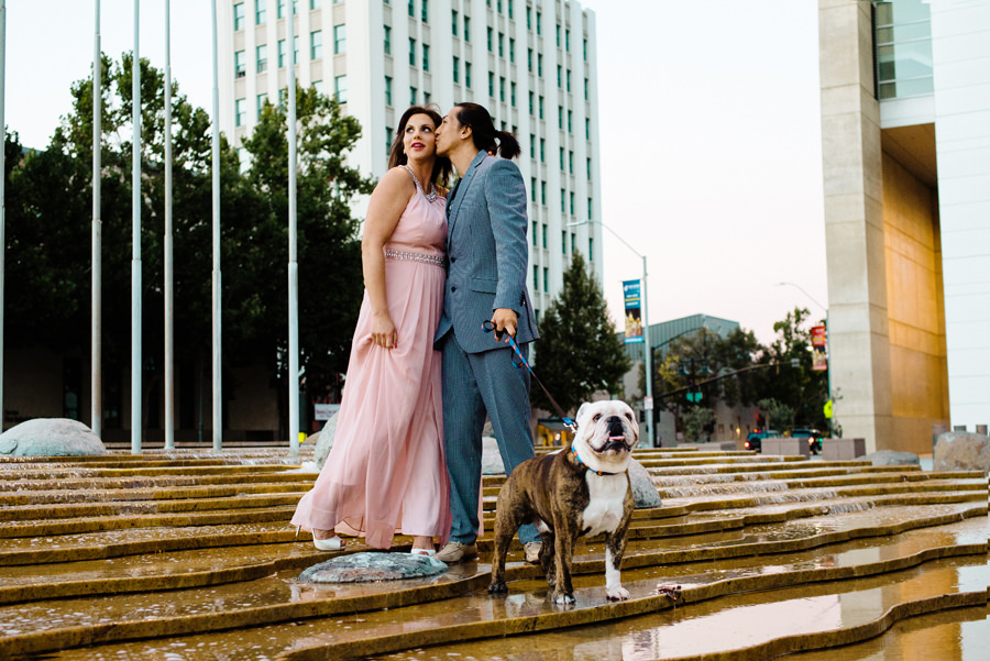 Beautiful image of a couple and his dog at the San Jose Civic Hal1