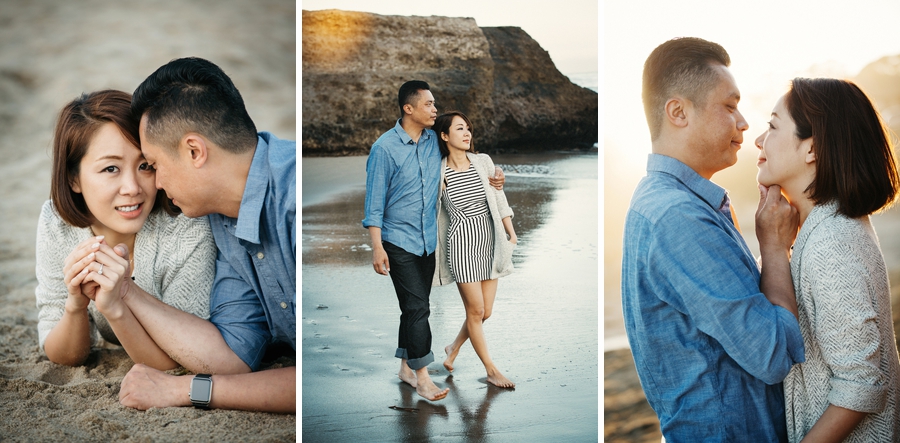 A triptych of a loving couple on the beach