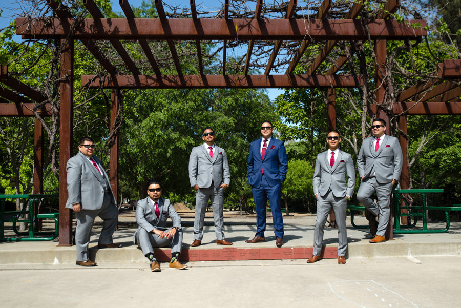 A groom and his groomsmen posed at the Sunol Park