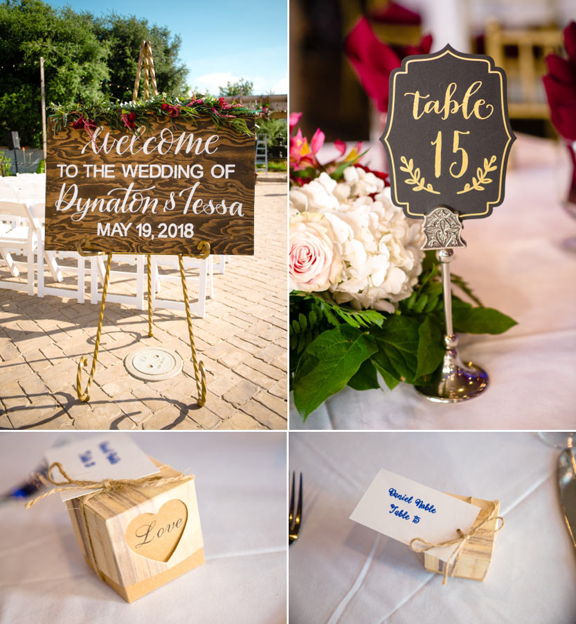 A collage of images of Wedding cake and deconrations at a Wedding in Casa Bell in Sunol, CA.