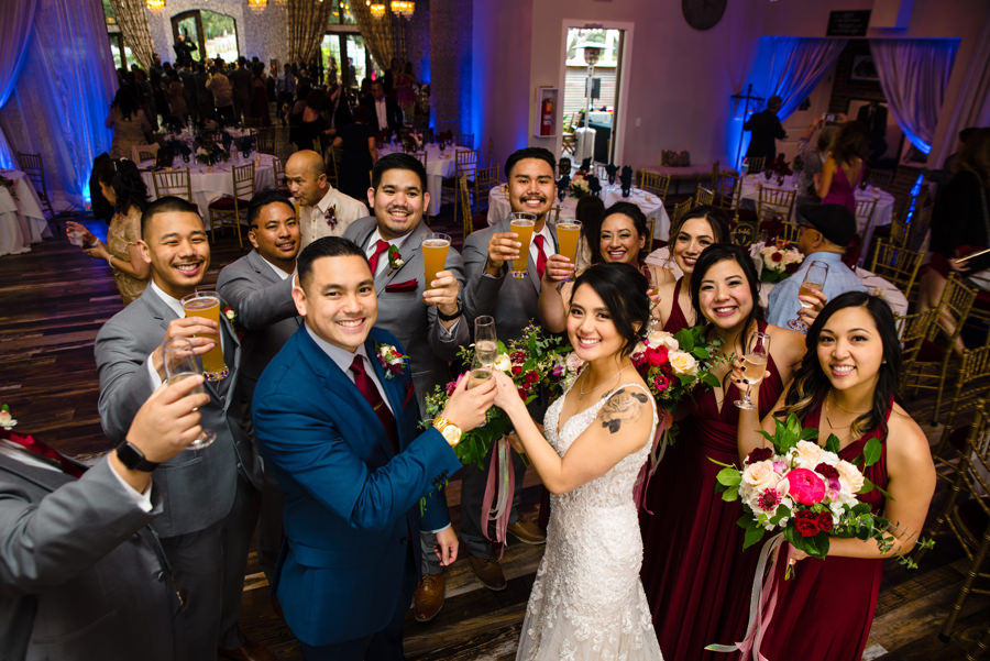 The bridal party posed for a toast after the ceremony
