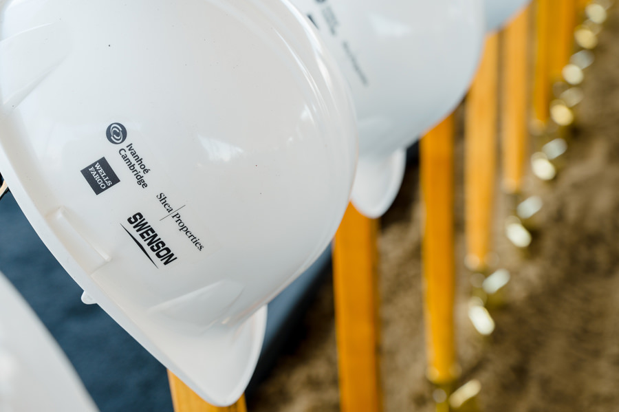 Artistic shots of the hard hats on display at the Japan Town Mixed Use ground breaking ceremony.
