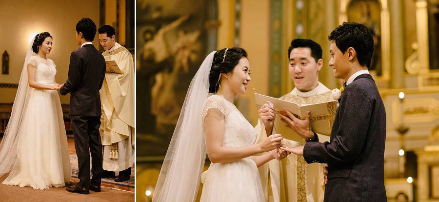Bride and Groom bow to each other on the church altar after exchanging rings