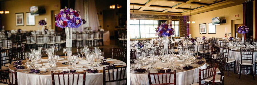 A collage of interior decor of Wedding Reception tables at the Ranch Golf Course in San Jose
