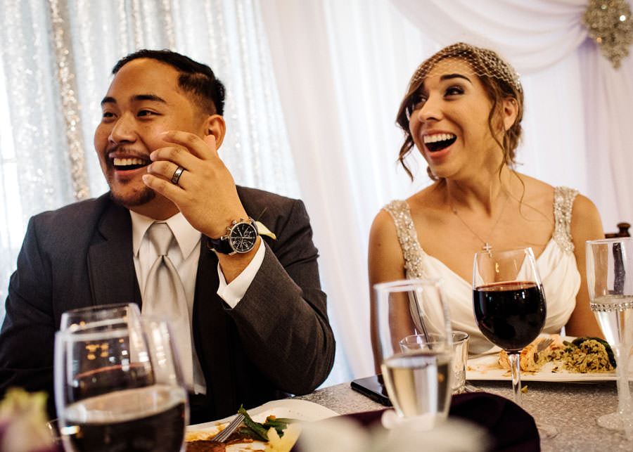 A picture of happy newlywed during the speech